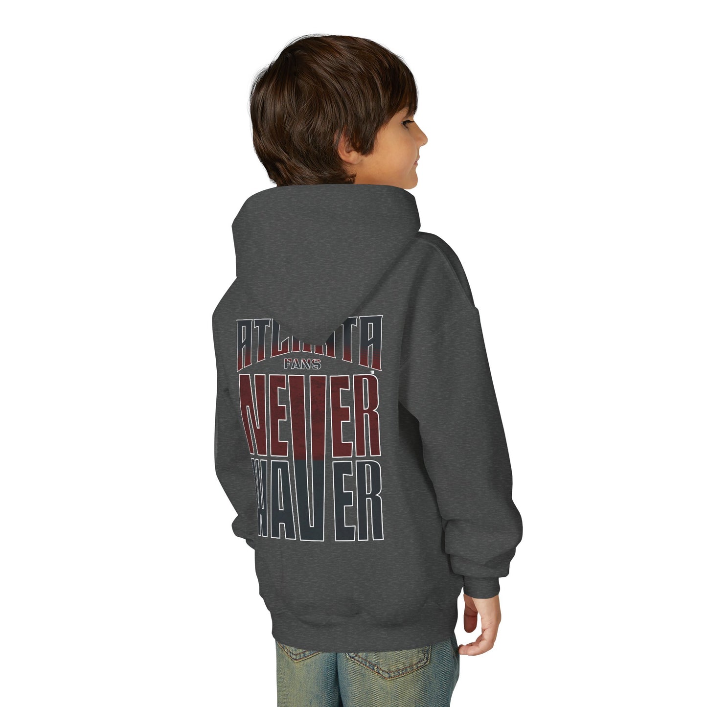 Atlanta Fans Never Waver Youth Heavy Blend Hooded Sweatshirt
