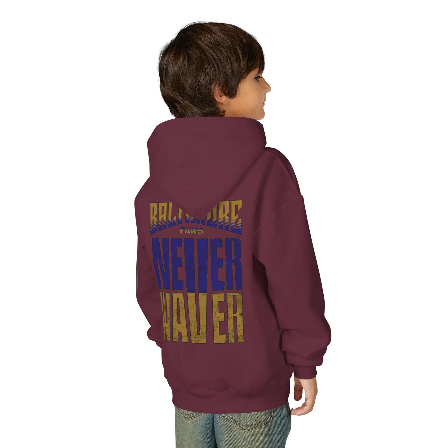 Baltimore Fans Never Waver Youth Heavy Blend Hooded Sweatshirt