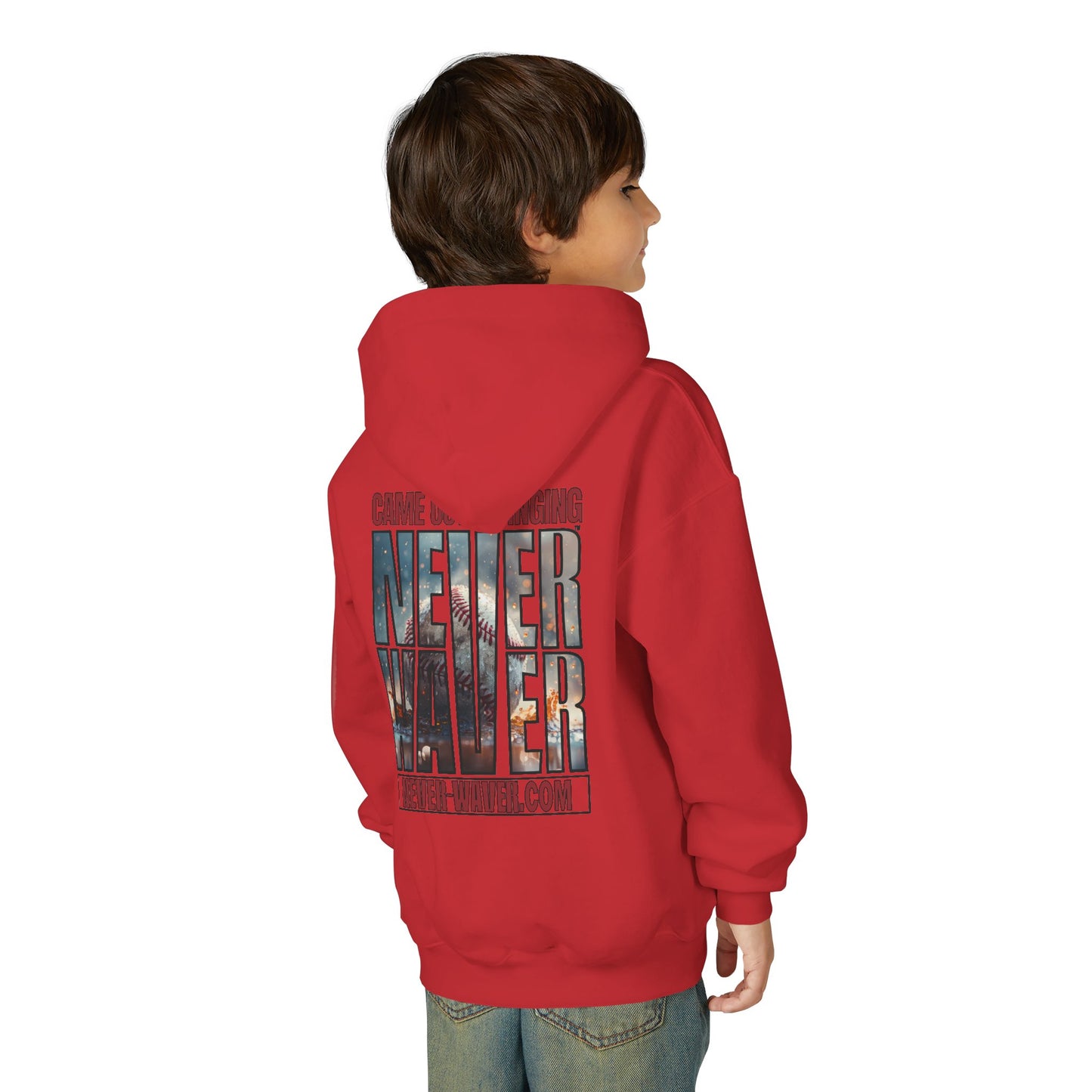 Never Waver Graphic Youth Hoodie - 'Came Out Swinging'