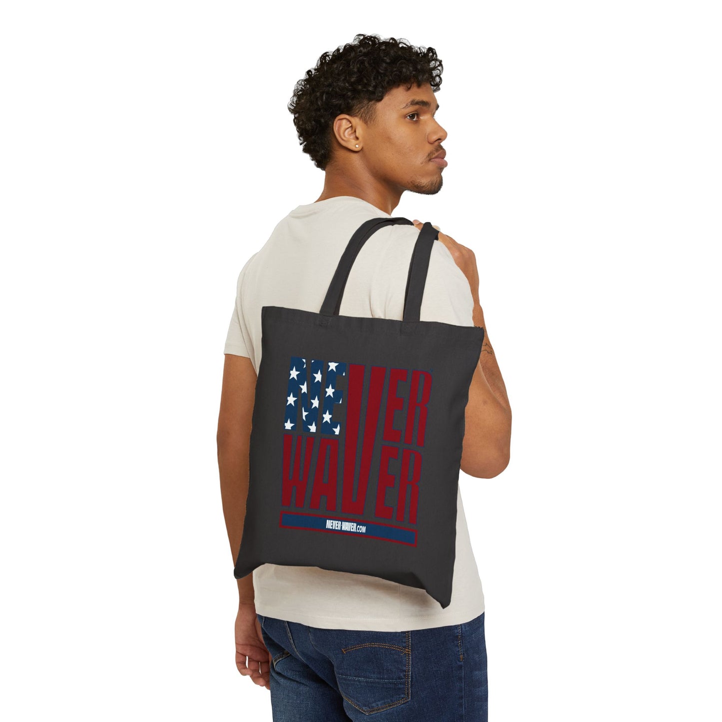 Never Waver Stylized Flag Design Cotton Canvas Tote Bag
