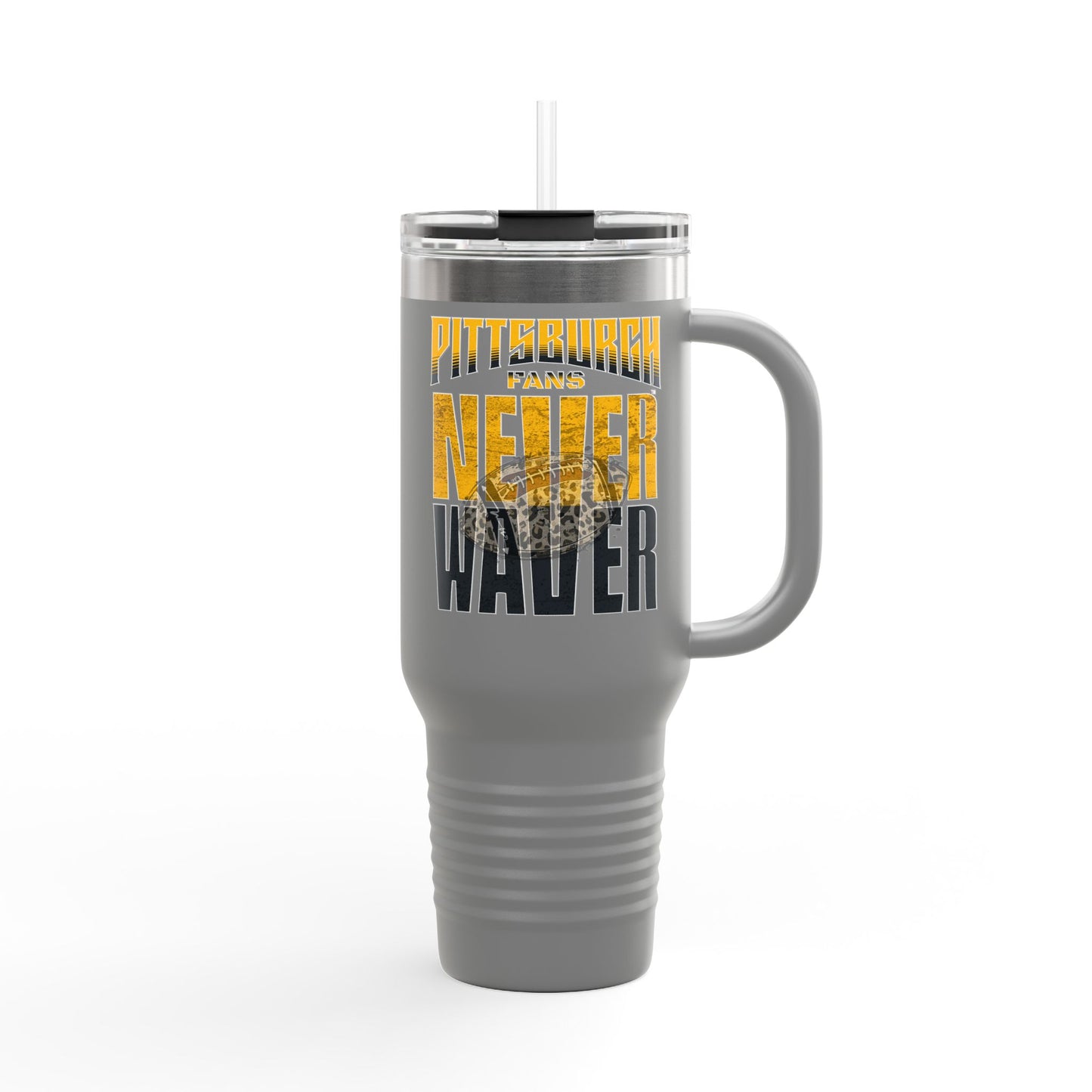 Pittsburgh Fans Never Waver with leopard football Insulated Travel Mug, 40oz