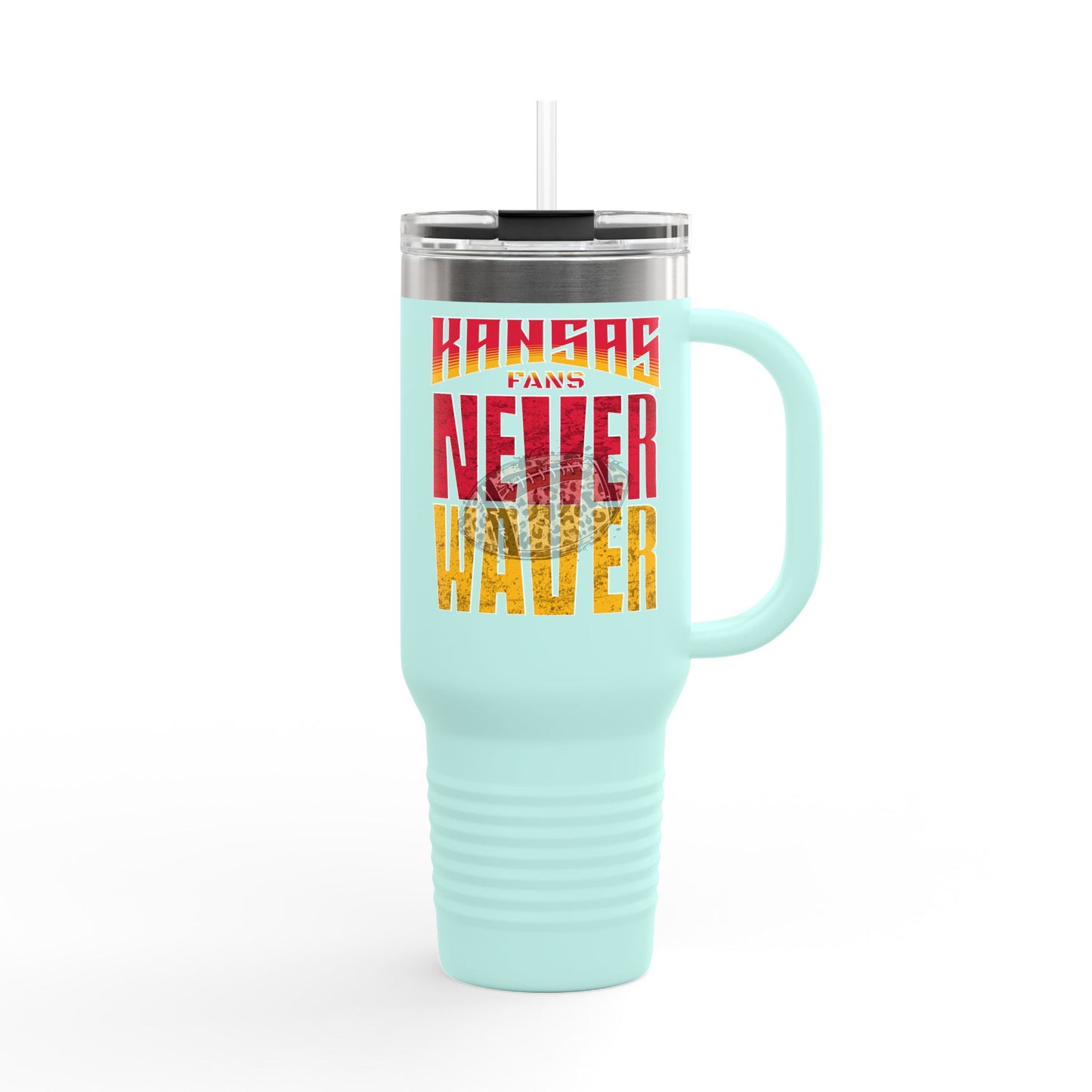 Kansas Fans Never Waver W-Leopard Football Insulated Travel Mug, 40oz