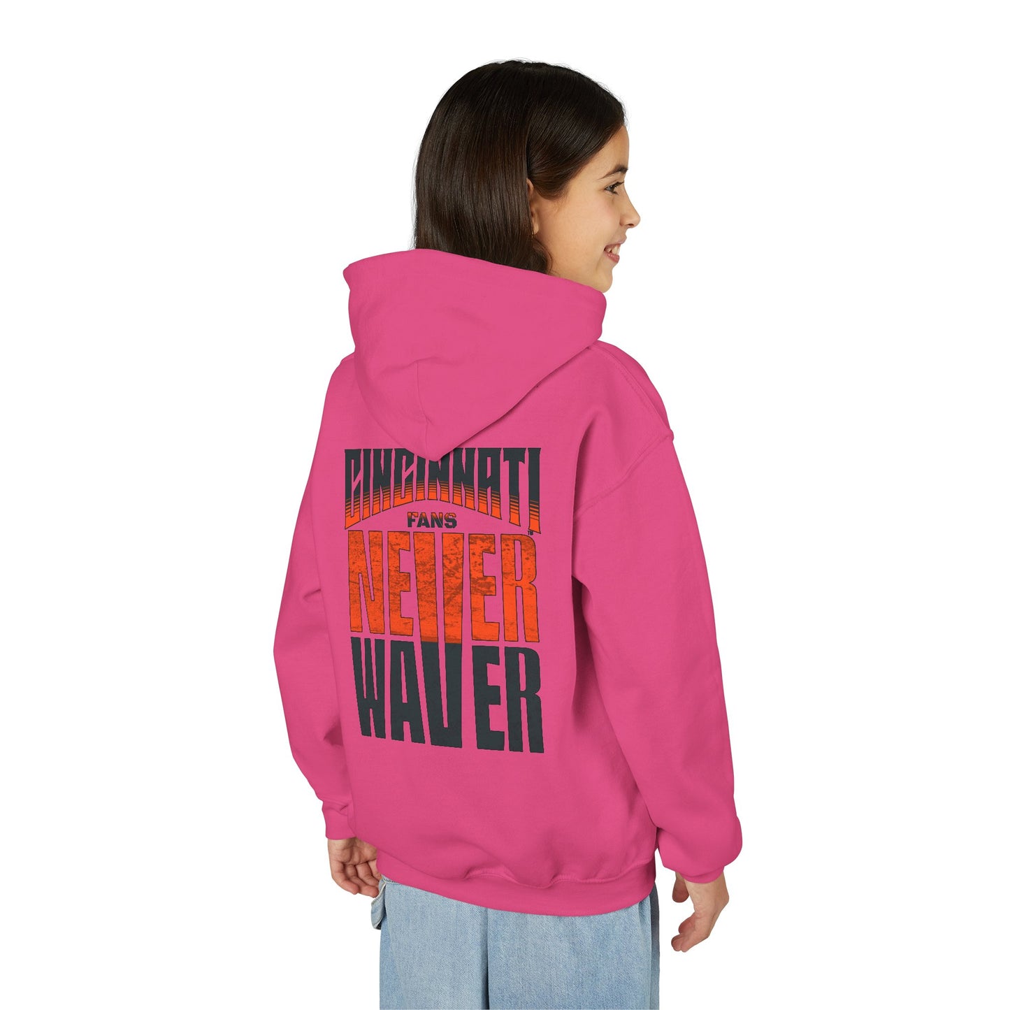 Cincinnati Fans Never Waver Youth Heavy Blend Hooded Sweatshirt