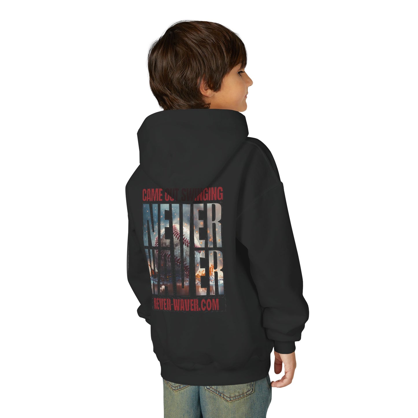 Never Waver Graphic Youth Hoodie - 'Came Out Swinging'