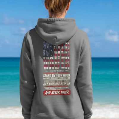 Never Waver Definition Hoodie — Stand By Your Word Back Graphic Womens