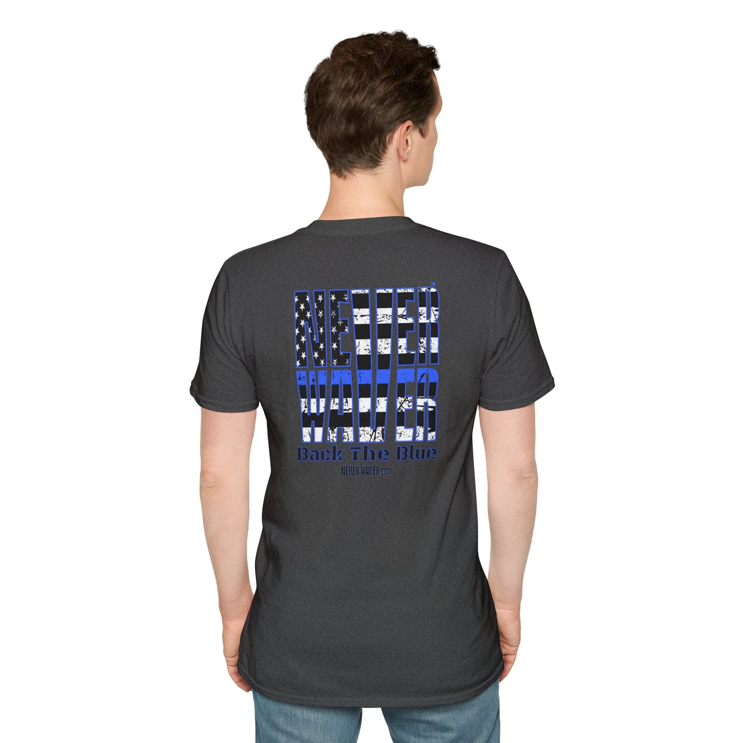 Never Waver Back The Blue  Unisex Softstyle T-Shirt