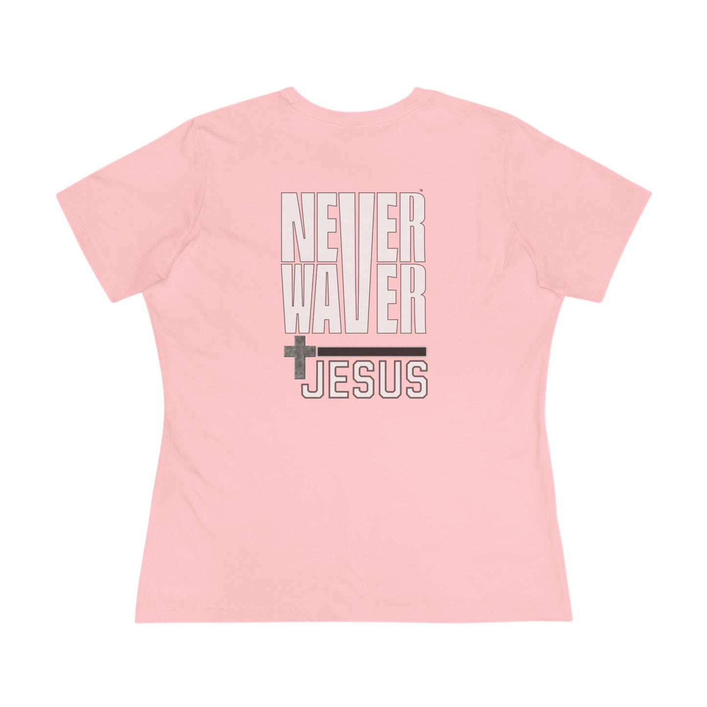 Never Waver” Jesus bold, eye-catching design that reflects a steadfast faith and confidence in Christ. Women's Cotton Tee