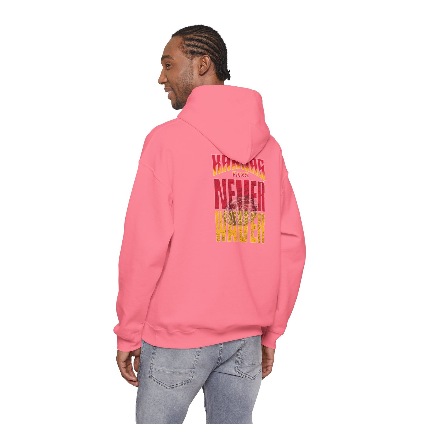 Kansas Fans Never Waver W-Leopard Football Unisex Heavy Blend™ Hooded Sweatshirt