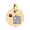 Circle Birthstone Charm — Engraved "You Never Waver" Inspirational Pendant