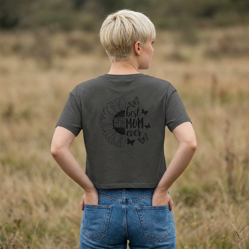 Women's Never Waver Best Mom Ever Faded Crop Tee | Cute Gift for Mother's Day