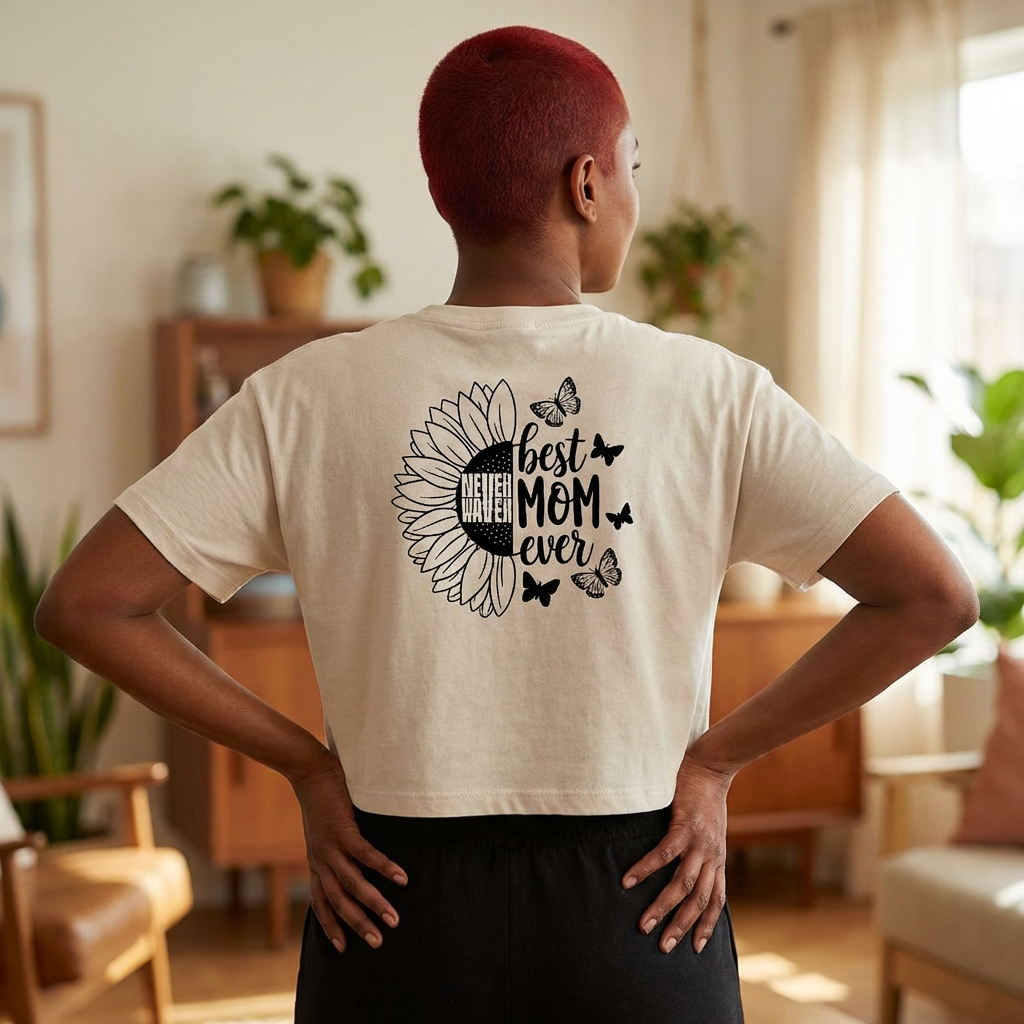 Women's Never Waver Best Mom Ever Faded Crop Tee | Cute Gift for Mother's Day