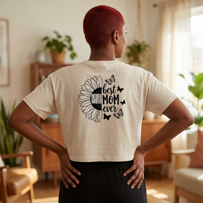 Women's Never Waver Best Mom Ever Faded Crop Tee | Cute Gift for Mother's Day