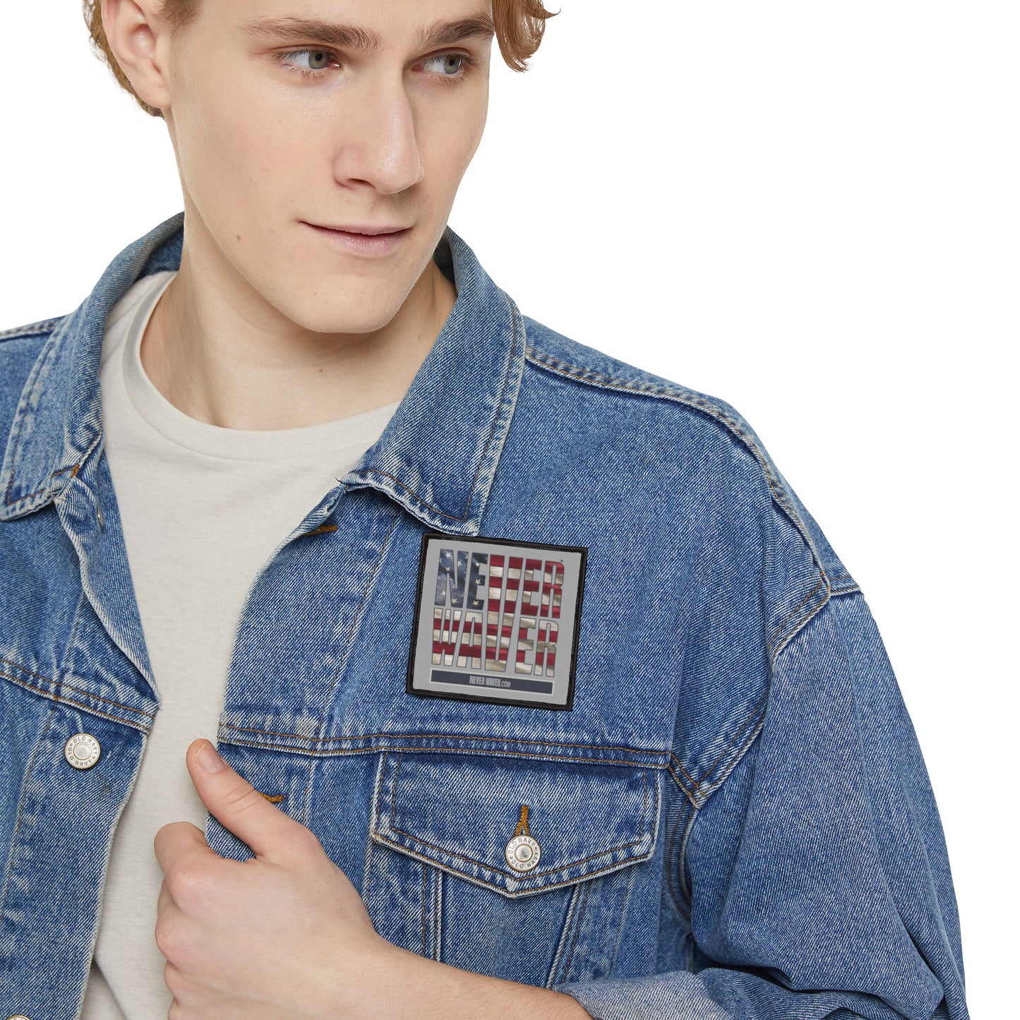 Patriotic Iron-On Patch - 'Never Waver' USA Flag Design for Jackets, Bags, and More