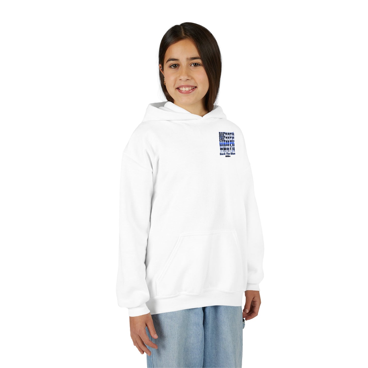Never Waver Back The Blue  Vintage-Inspired Youth Hoodie with American Flag Design