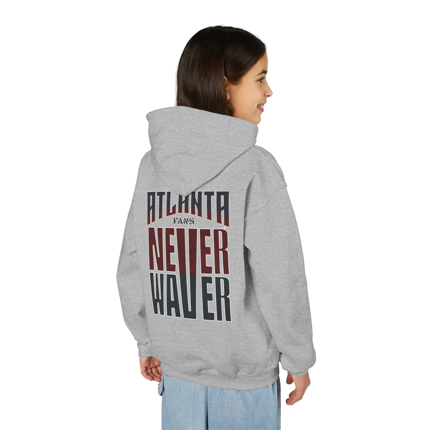 Atlanta Fans Never Waver Youth Heavy Blend Hooded Sweatshirt