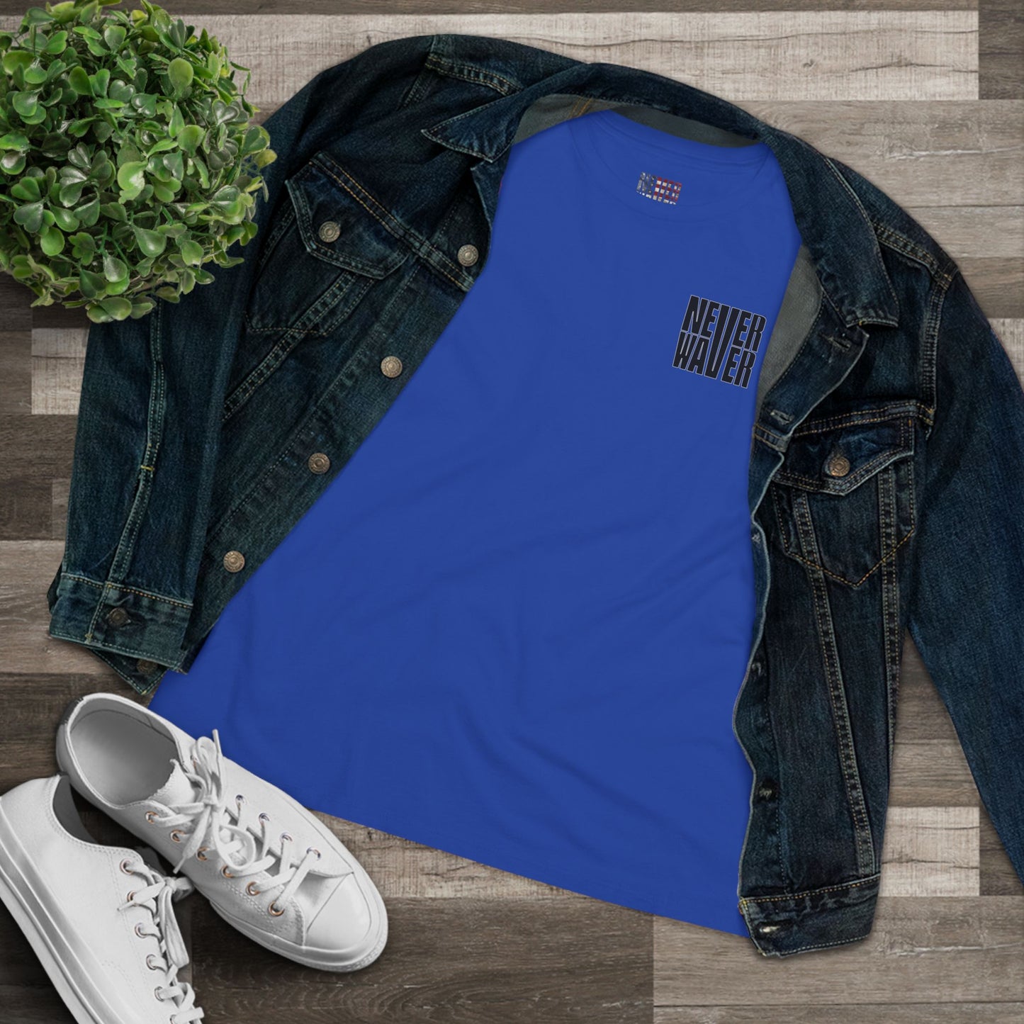 Never Waver” Jesus t-shirt might feature a bold, eye-catching design that reflects a steadfast faith and confidence in Christ.  Women's Cotton Tee