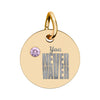 Circle Birthstone Charm — Engraved "You Never Waver" Inspirational Pendant