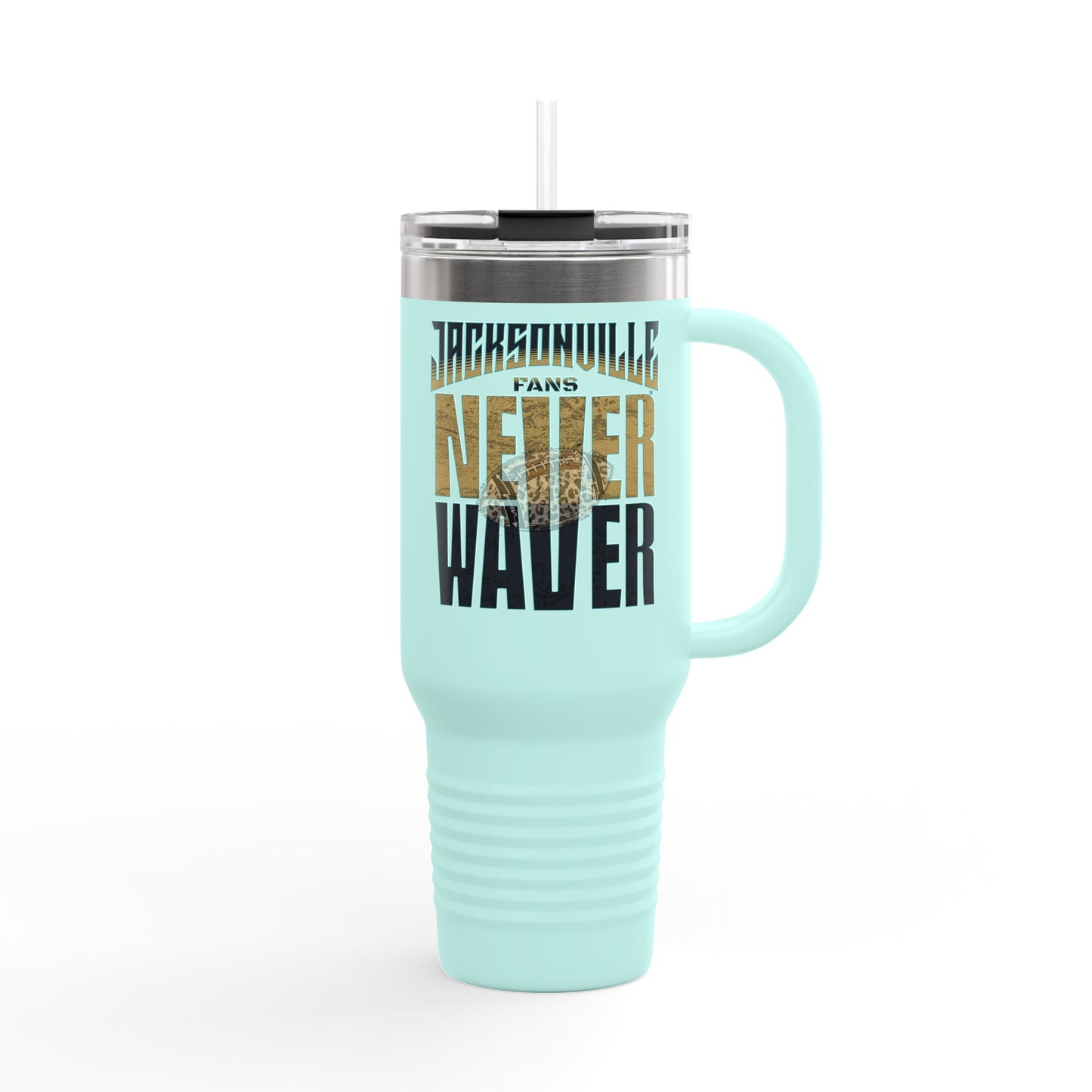 Jacksonville Fans Never Waver W-Leopard Football Insulated Travel Mug, 40oz