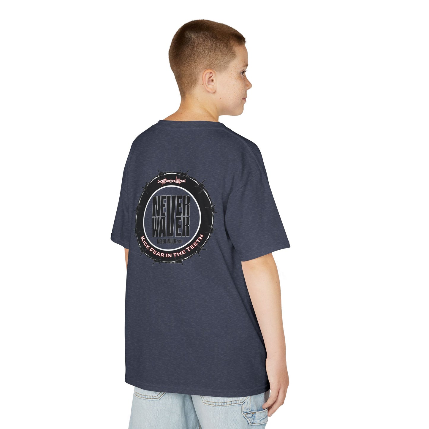NEVER WAVER KICK FEAR IN THE TEETH Kids Heavy Cotton™ Tee