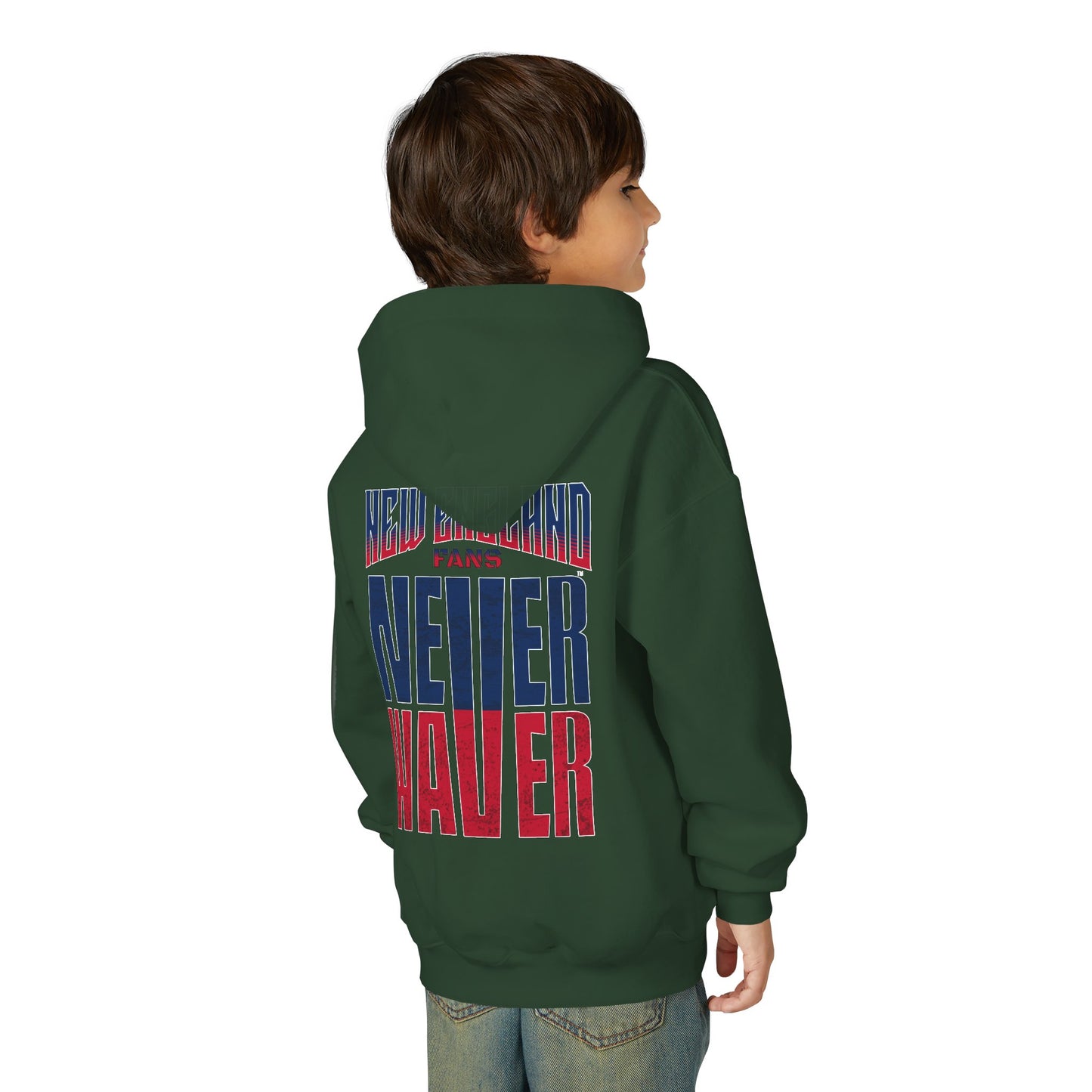 New England Fans Never Waver Youth Heavy Blend Hooded Sweatshirt