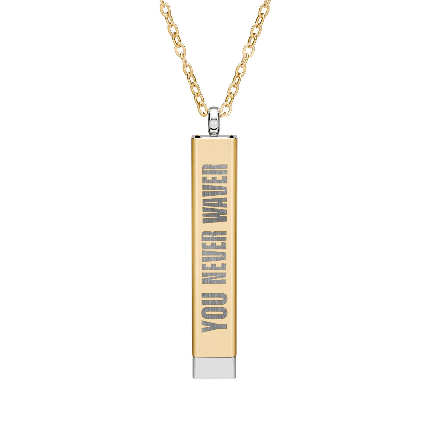 Hidden Message Sliding Bar Necklace — Engraveable Secret-Message Pendant ("You Never Waver / Custom Inside)