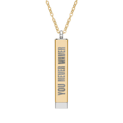 Hidden Message Sliding Bar Necklace — Engraveable Secret-Message Pendant ("You Never Waver / Custom Inside)