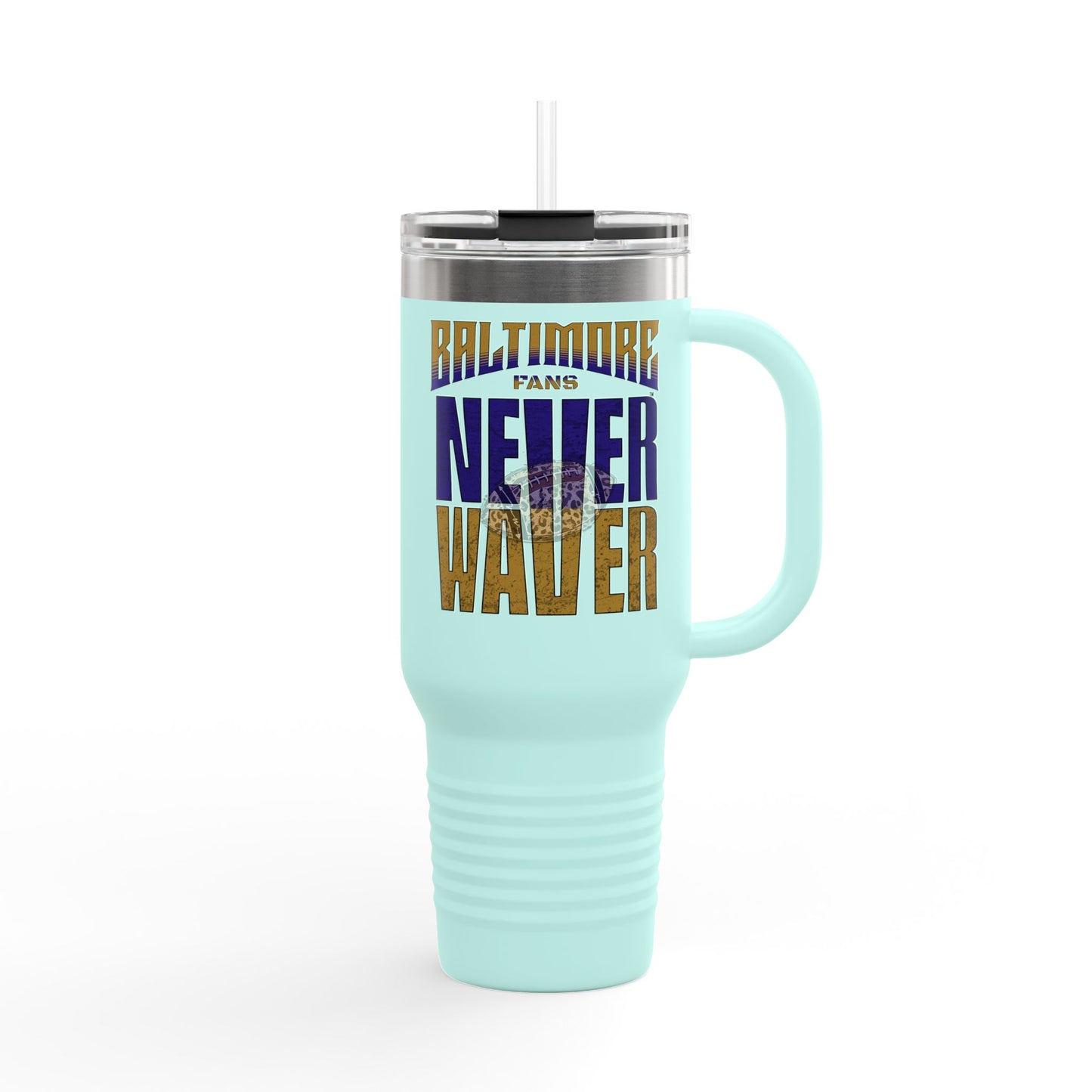 Baltimore Fans Never Waver with Leopard football Insulated Travel Mug, 40oz