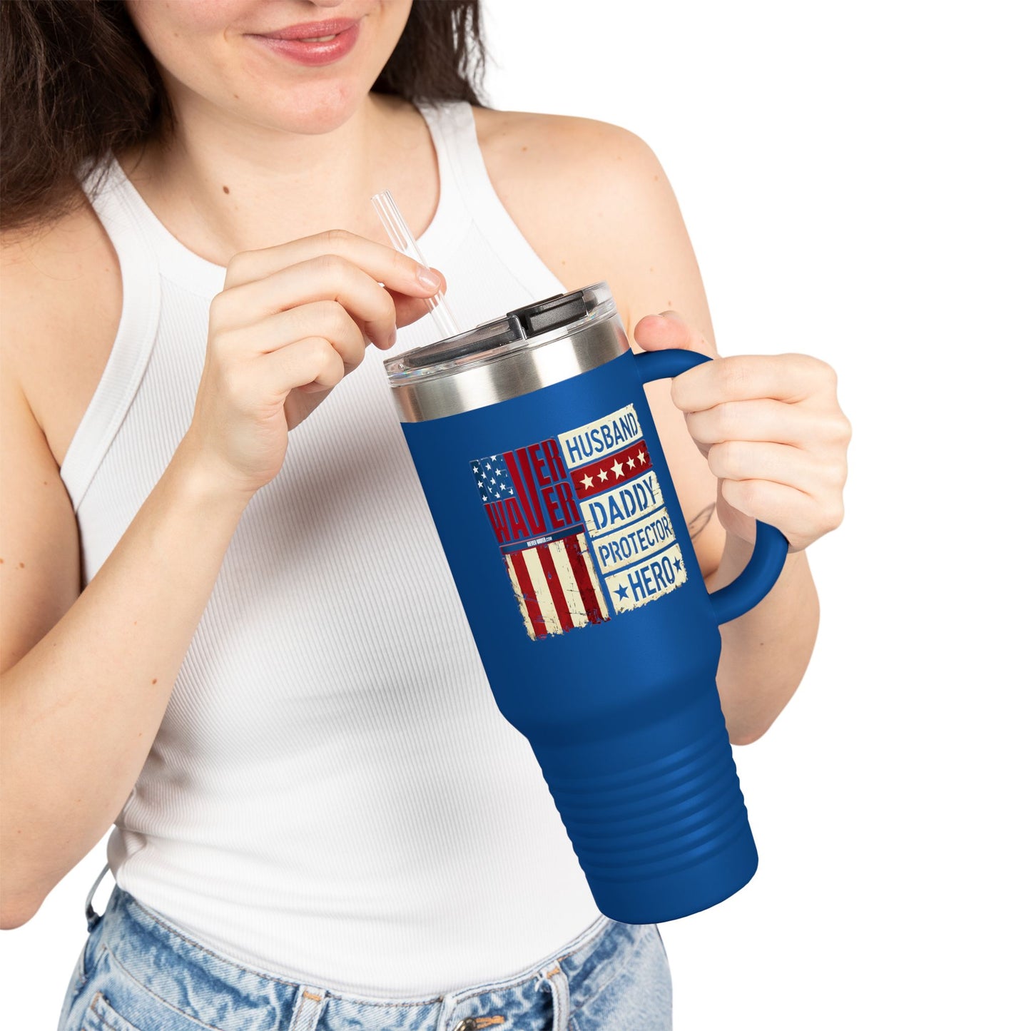 Never Waver Husband Daddy Protector Hero Insulated Travel Mug, 40oz