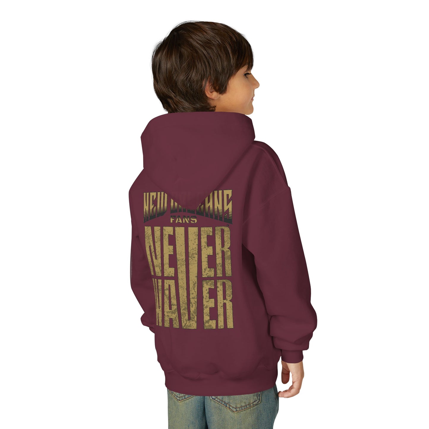 New Orleans Fans Never Waver Youth Heavy Blend Hooded Sweatshirt