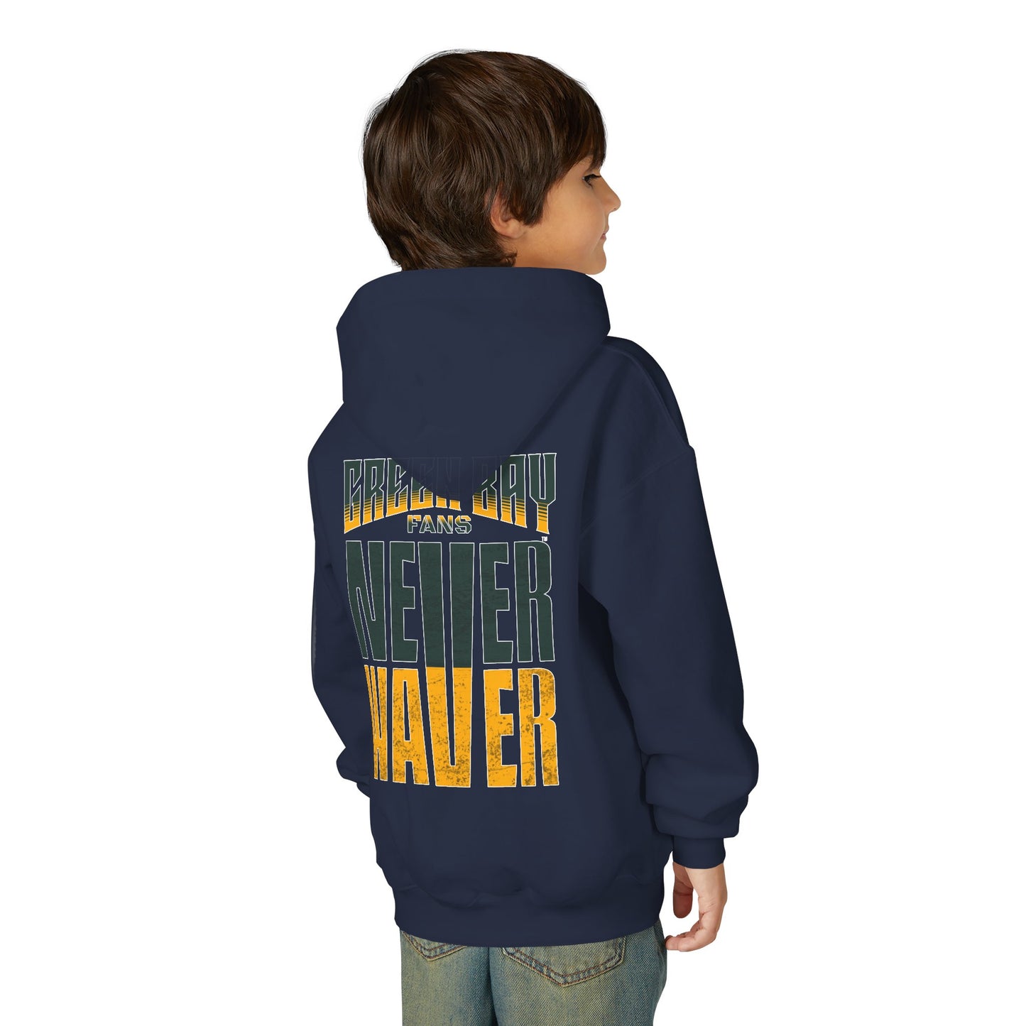 Green Bay Fans Never Waver Youth Heavy Blend Hooded Sweatshirt