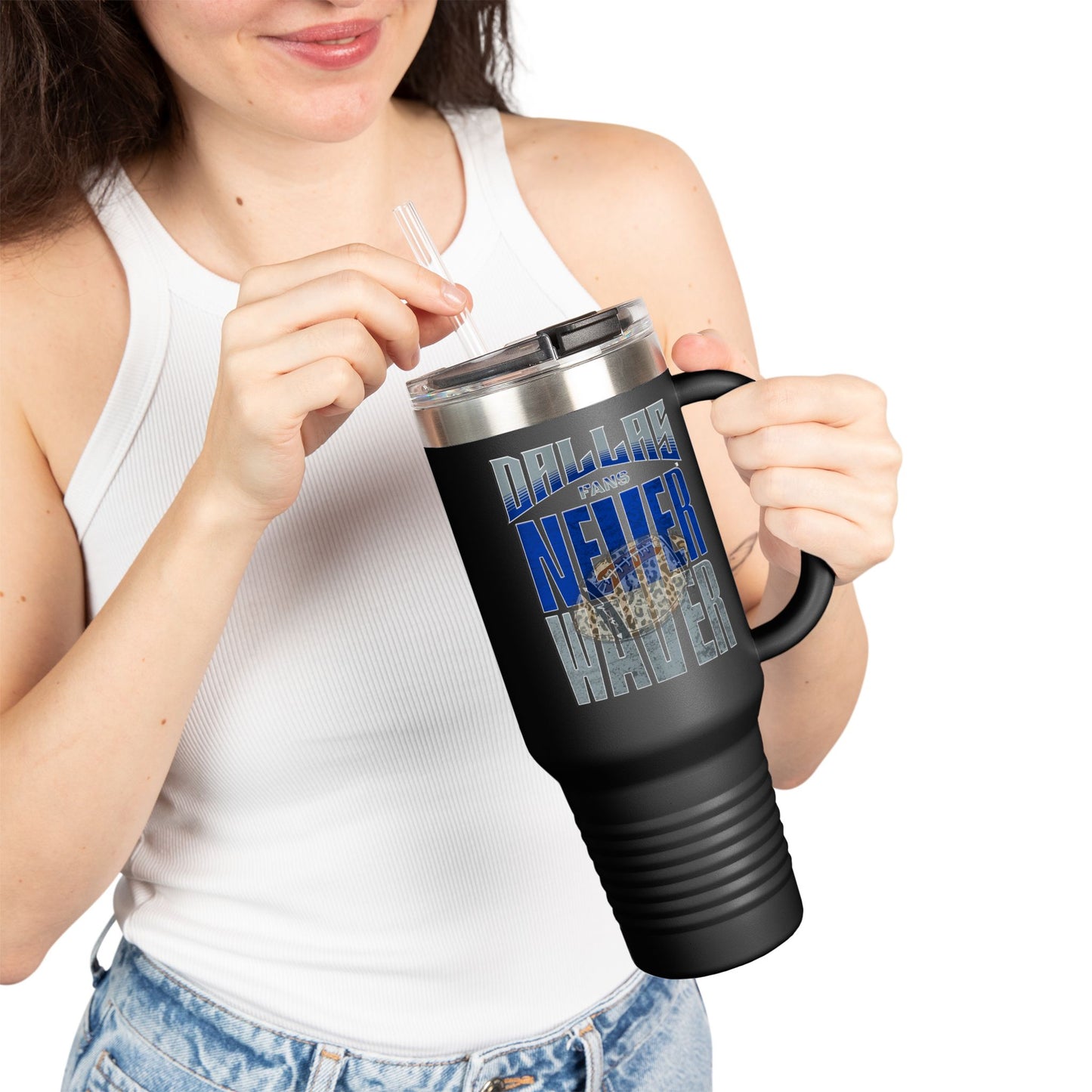 Dallas Fans Never Waver W-Leopard Football Insulated Travel Mug, 40oz