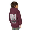 Youth Jesus Hoodie - "Never Waver” Jesus bold, eye-catching design that reflects a steadfast faith and confidence in Christ. " Sweatshirt for Young Jesus Lovers