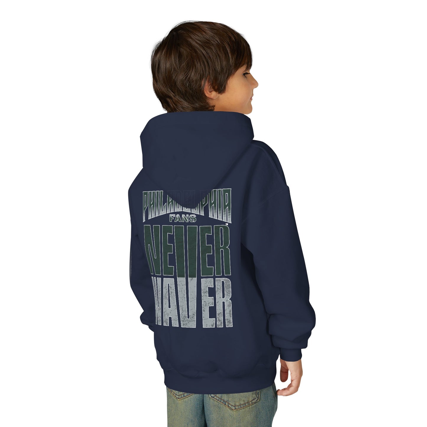 Philadelphia Fans Never Waver Youth Heavy Blend Hooded Sweatshirt