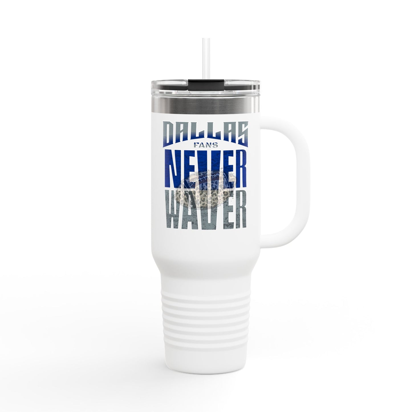 Dallas Fans Never Waver W-Leopard Football Insulated Travel Mug, 40oz