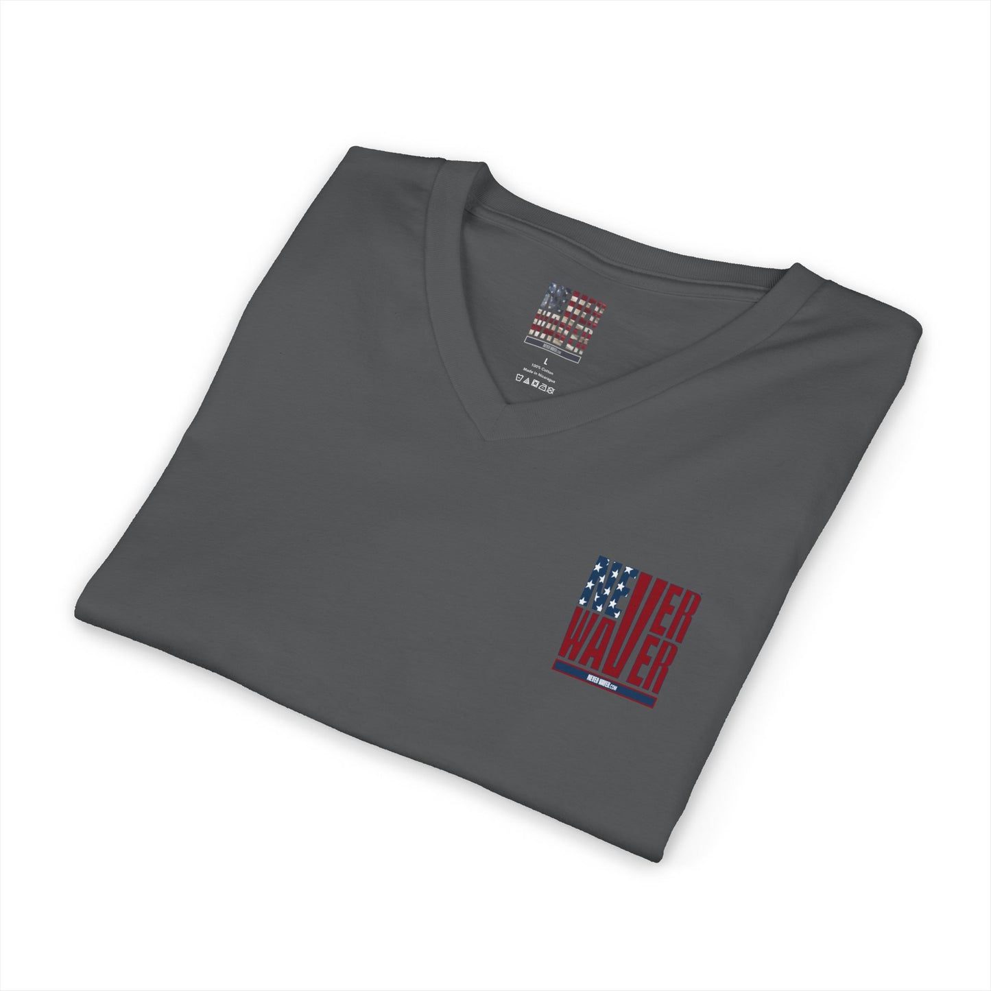 Never Waver Like This Mom V-Neck Tee for Moms - Patriotic Short Sleeve Shirt