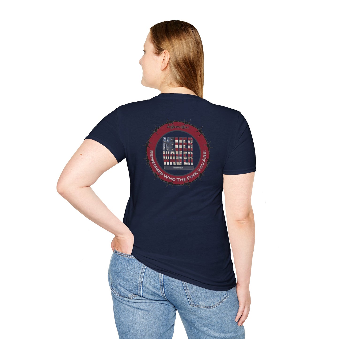 'Never Waver Remember who the F@{k you are' Circular Barbed-Wire Logo Graphic T-Shirt