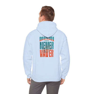 Miami Fans  NEVER WAVER w Leopard Football | Cozy Streetwear for Every Day Unisex Heavy Blend™ Hooded Sweatshirt -