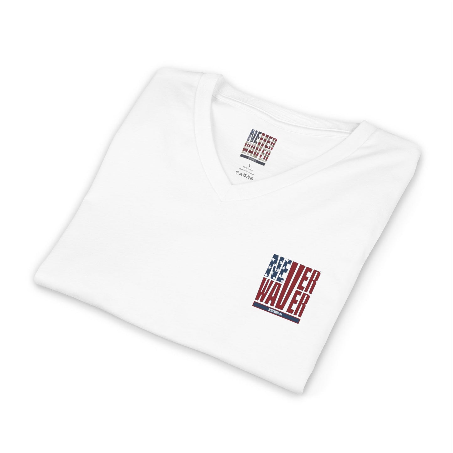 Never Waver Like This Mom V-Neck Tee for Moms - Patriotic Short Sleeve Shirt