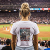 Women's Crop Tee — "Never Waver" Baseball Graphic Tee (Came Out Swinging)