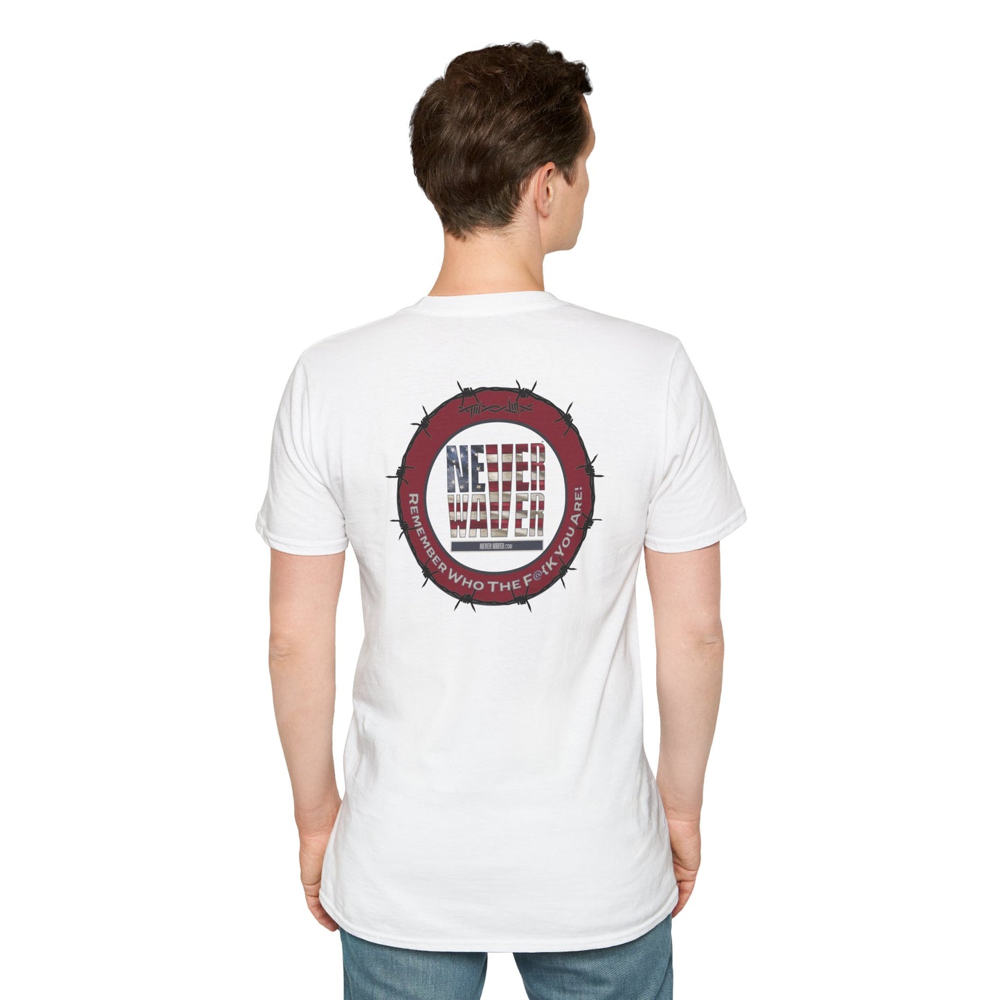 'Never Waver Remember who the F@{k you are' Circular Barbed-Wire Logo Graphic T-Shirt