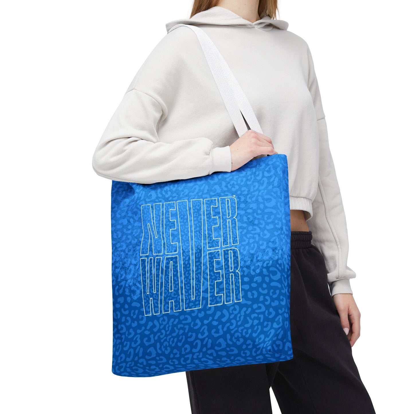 Never Waver Mamma Blue Leopard Tote Bag (AOP)
