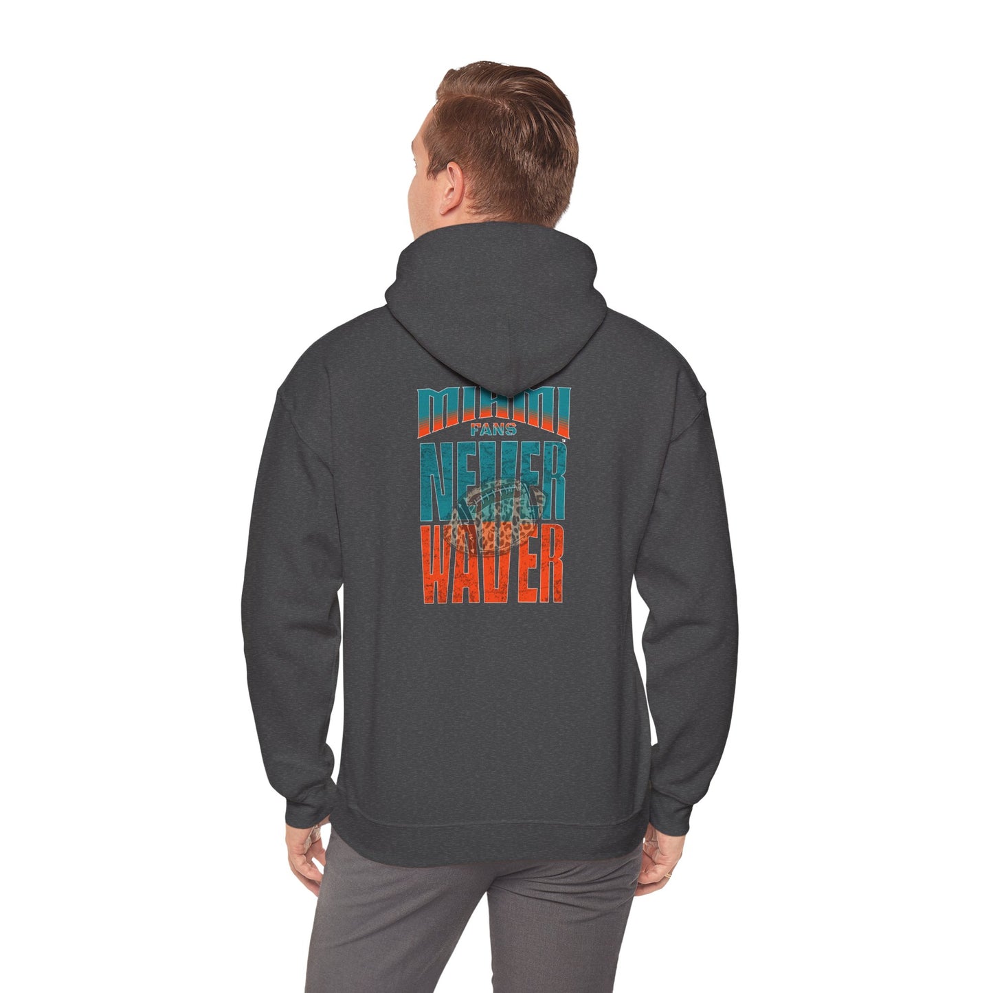 Miami Fans  NEVER WAVER w Leopard Football | Cozy Streetwear for Every Day Unisex Heavy Blend™ Hooded Sweatshirt -