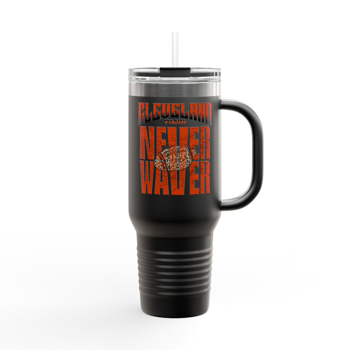 Cleveland Fans Never Waver W-Leopard Football Insulated Travel Mug, 40oz