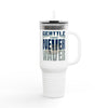 Seattle Fans Never Waver w Leopard Football Insulated Mug, 40oz