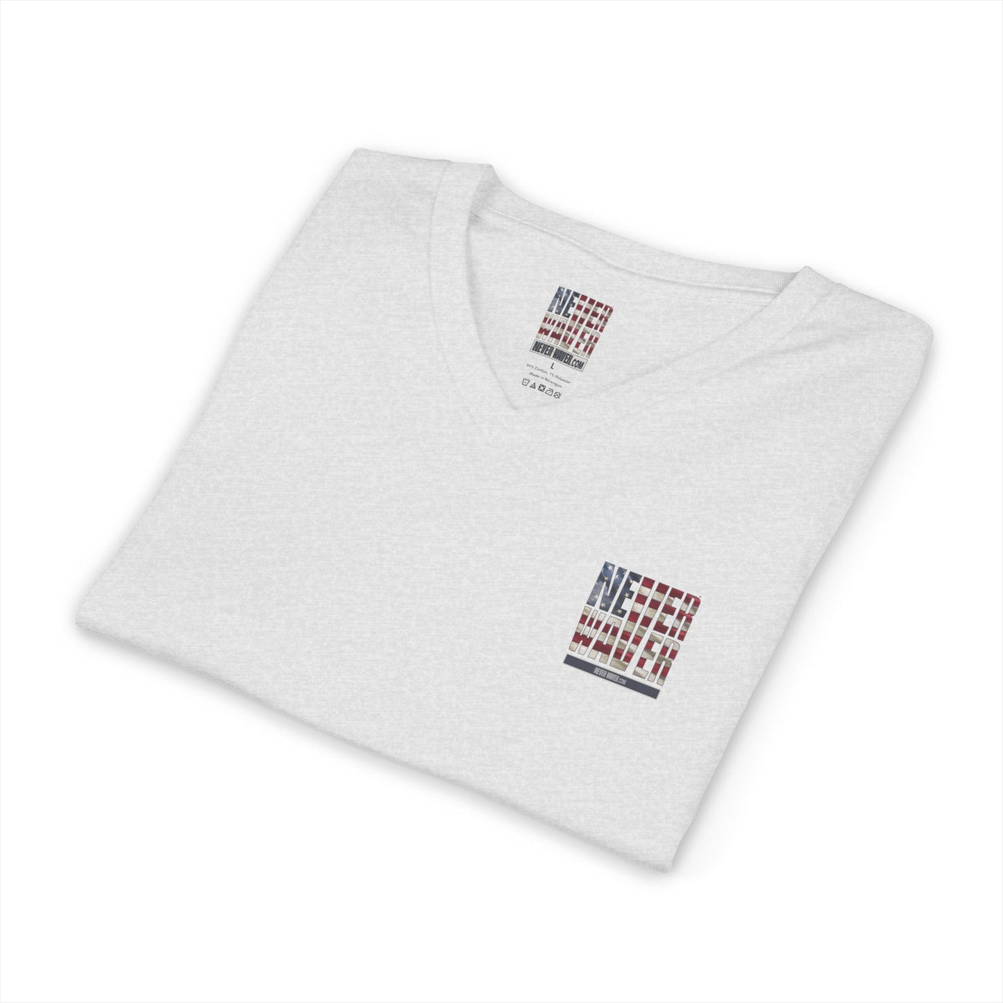 'America Never Wavers' Patriotic Shirt Unisex V-Neck Tee