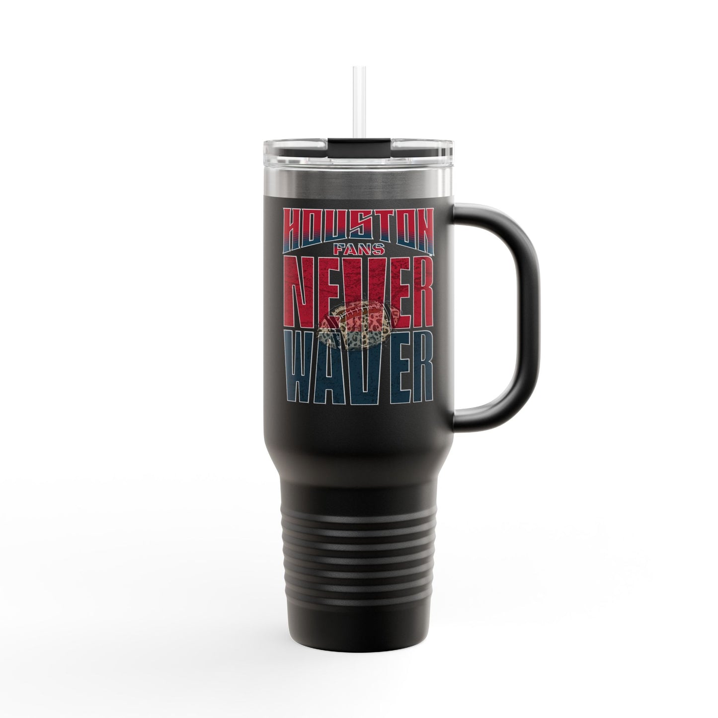 Houston Fans Never Waver W-Leopard Football Insulated Travel Mug, 40oz