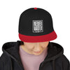 Never Waver Embroidered Square Script Snapback Hat — Bold Monochrome Streetwear