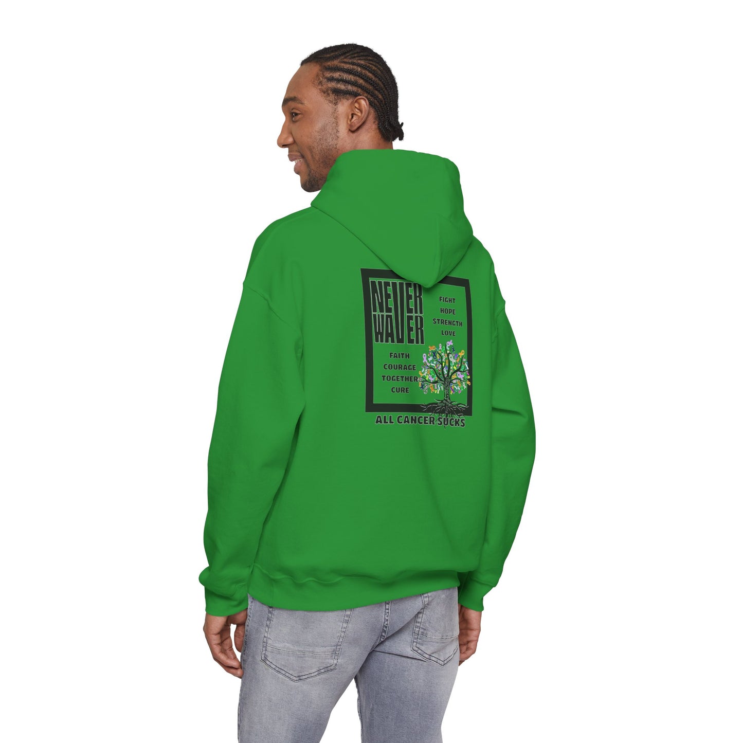 Cancer Awareness Hoodie - Never Waver - Fight, Hope, Strength, Love Tree of Ribbons