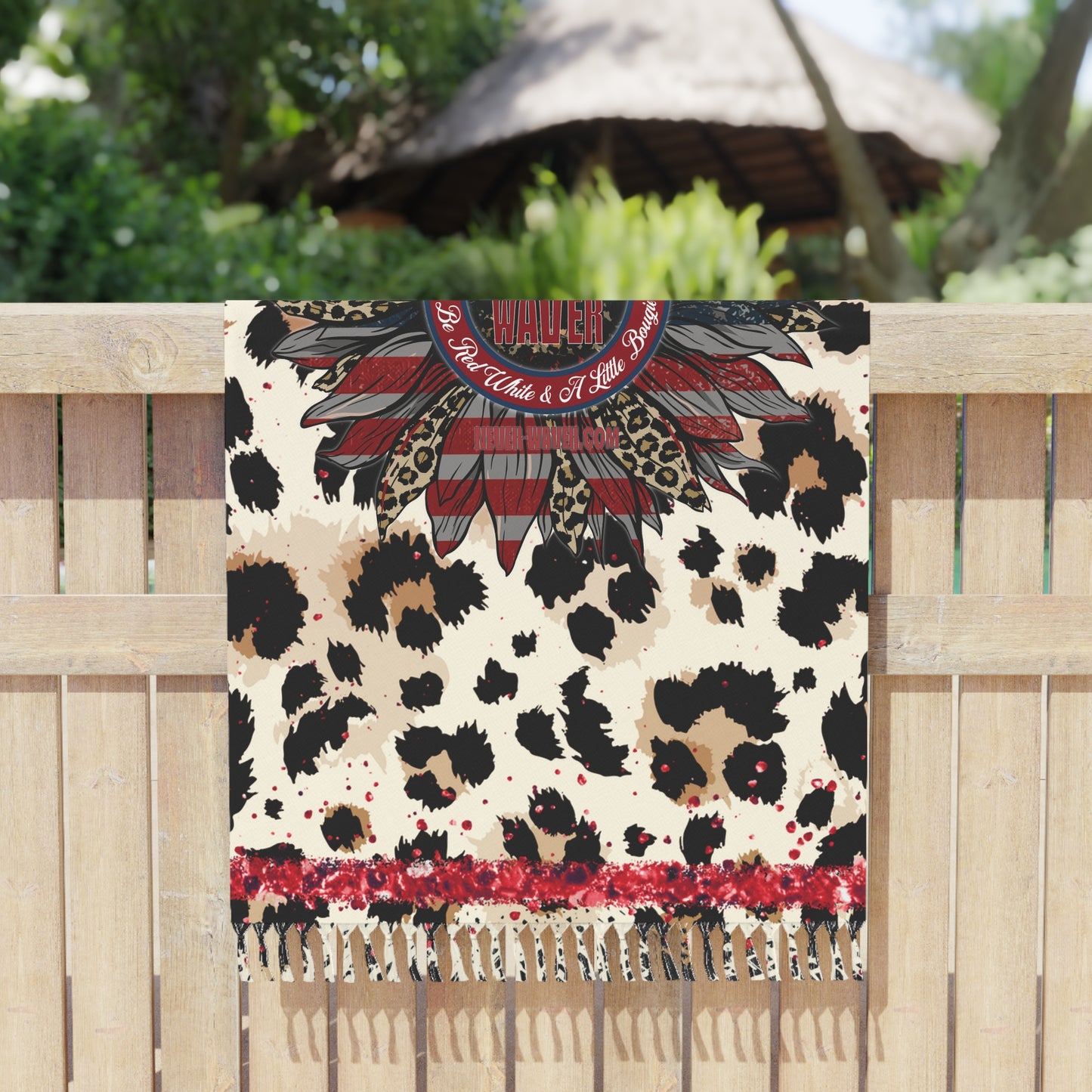 Never Waver Be Be Red White & A Little Bougie Boho Beach Towel with Floral and Animal Print Design