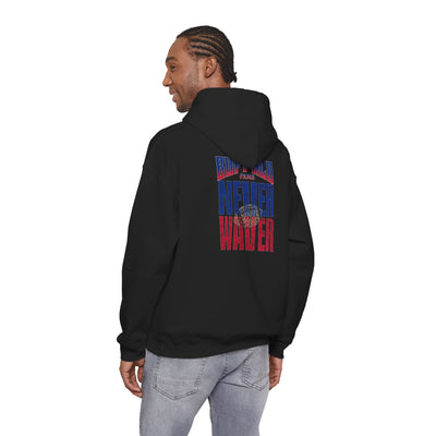 Buffalo Fans Never Waver w Leopard Football Design Unisex Heavy Blend™ Hooded Sweatshirt